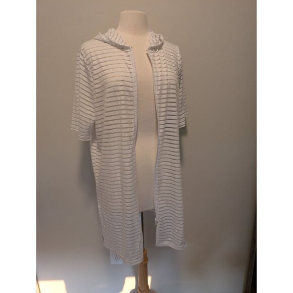 Always For Me Womens Striped White Hooded Cover-Up Jacket With Zipper Closure 1X - Picture 2 of 5